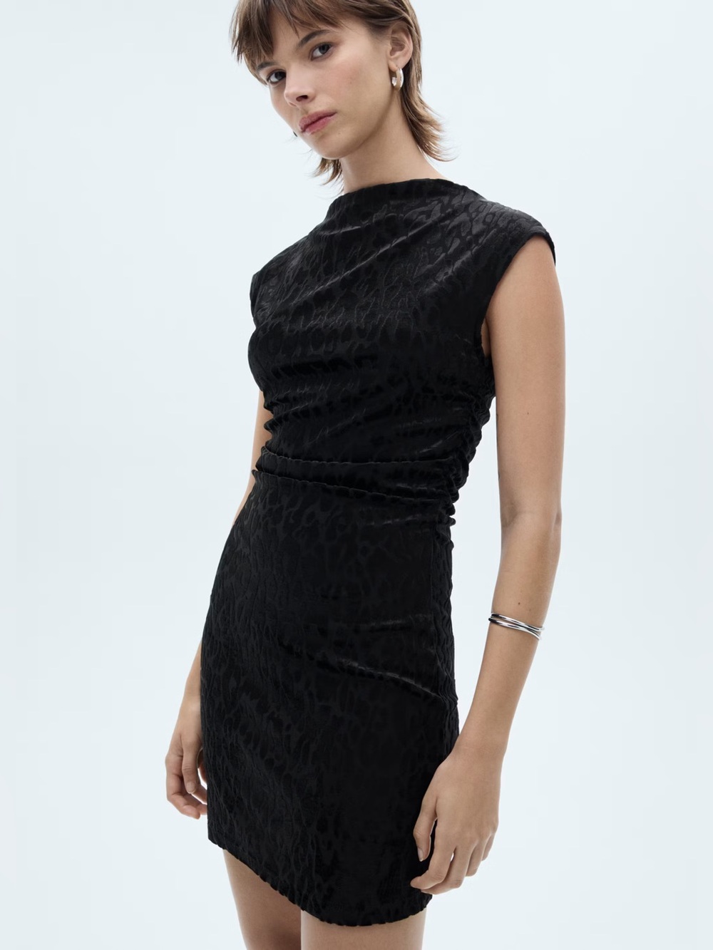 Mango Black short velvet leopard-print dress NWT